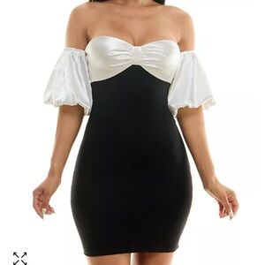 City Studio Colorblock Sweetheart Neck Off Shoulder Black White Mini Dress 5/6